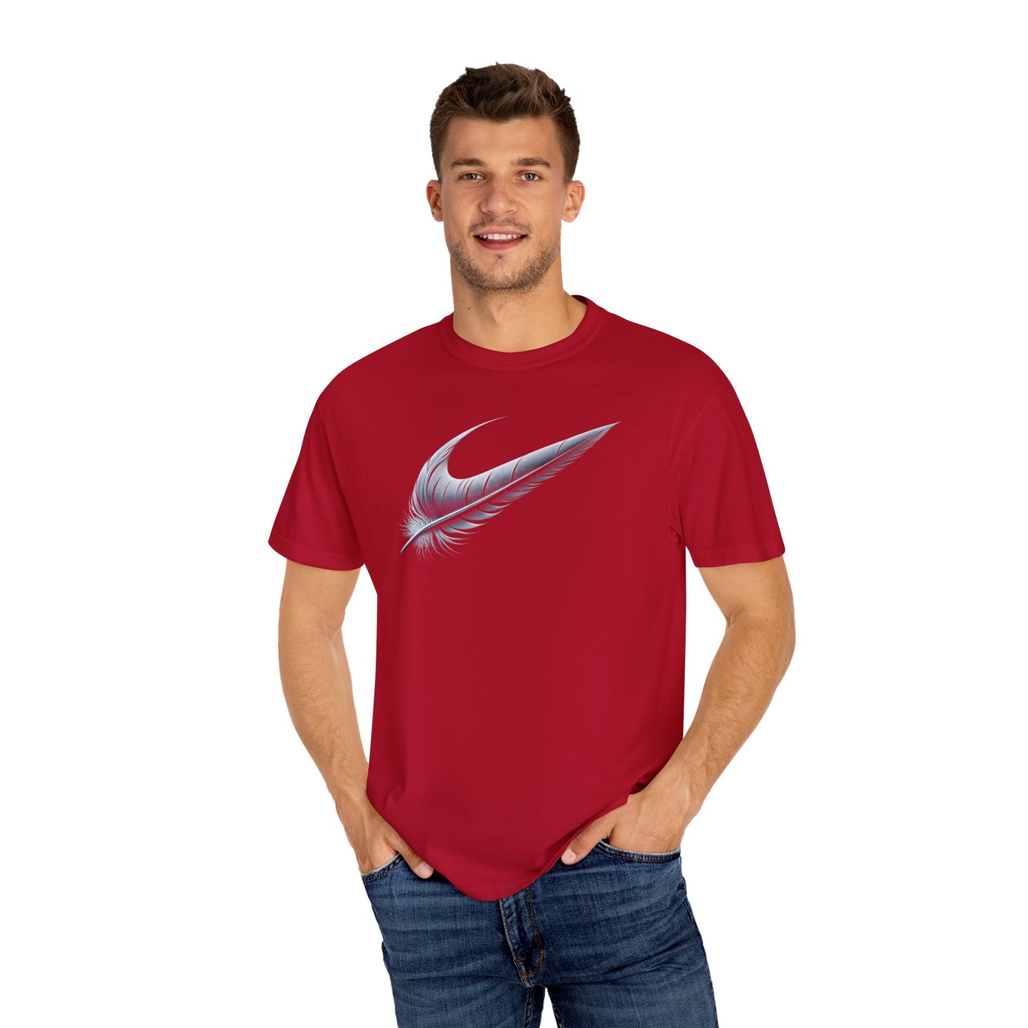 Stylish Unisex Garment-Dyed T-Shirt with Feather Design