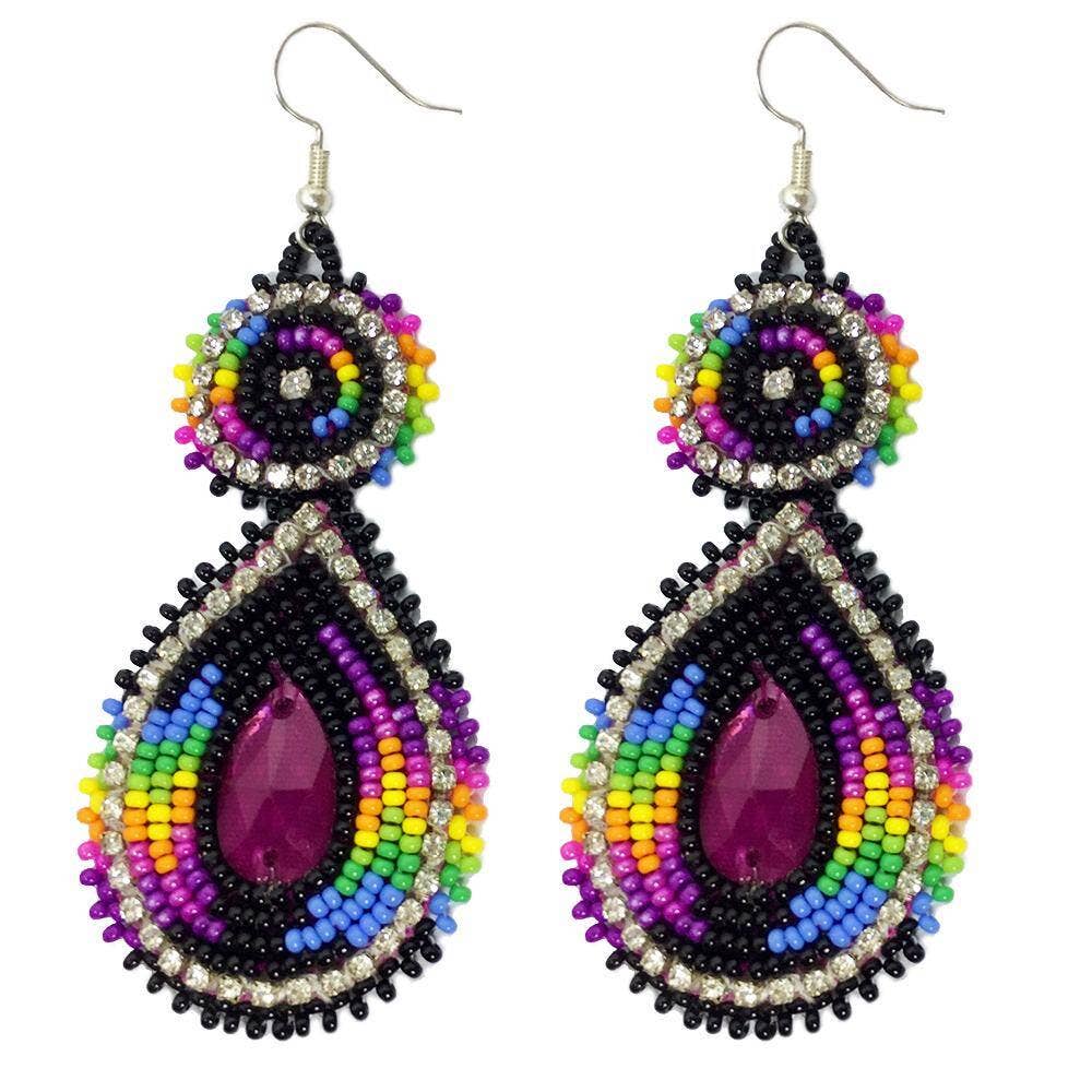 Handmade Beaded Purple Black Dangle Fashion Hook Earrings