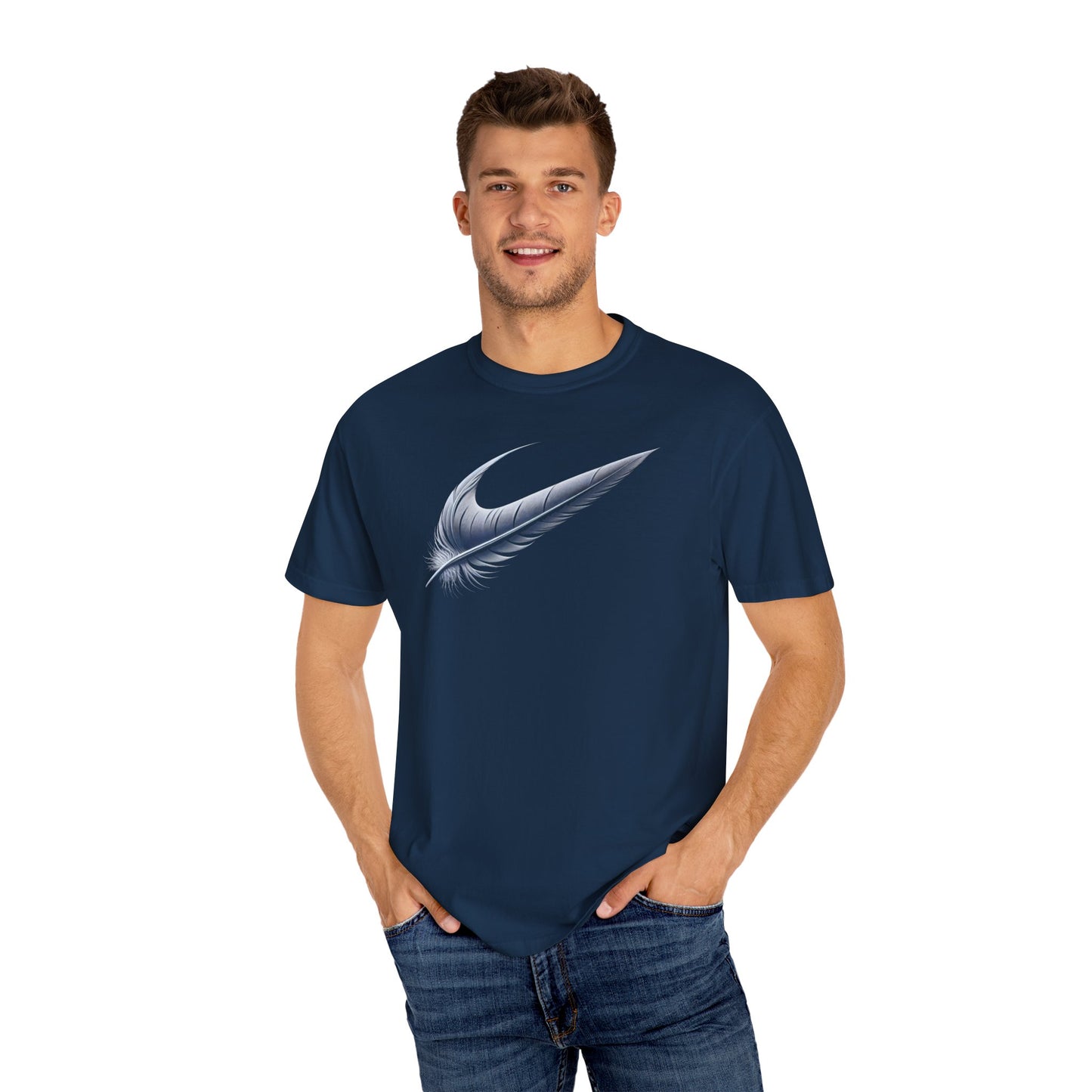 Stylish Unisex Garment-Dyed T-Shirt with Feather Design