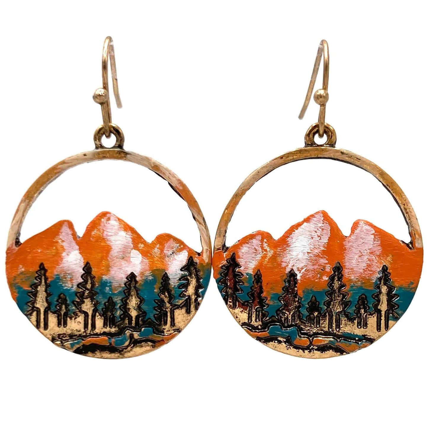 Patina Gold Wilderness Mountain Cutout Hook Dangle Earrings