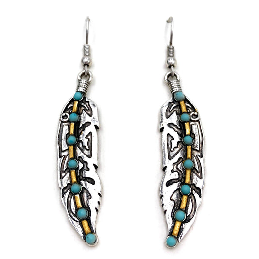 Western Native American Feather Hook Dangle Earrings
