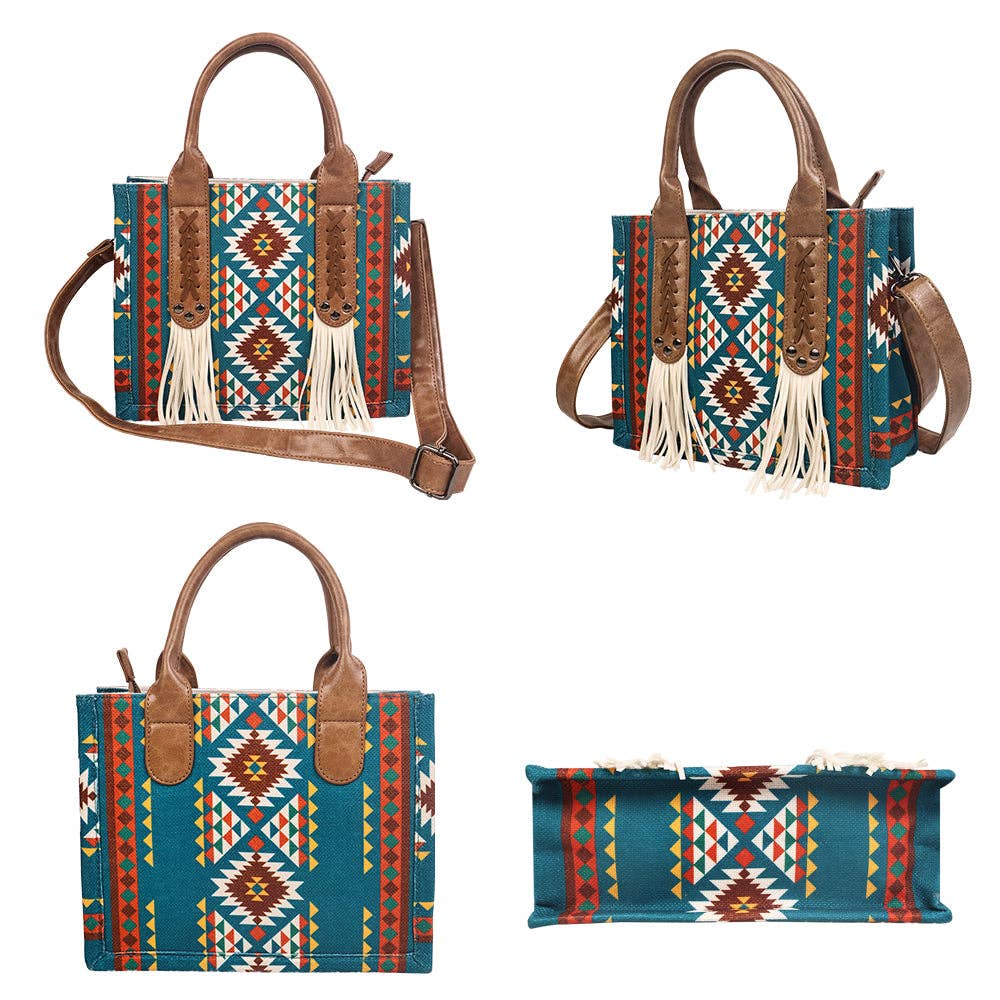Fringe Blue Aztec Western Tote Bag/Purse