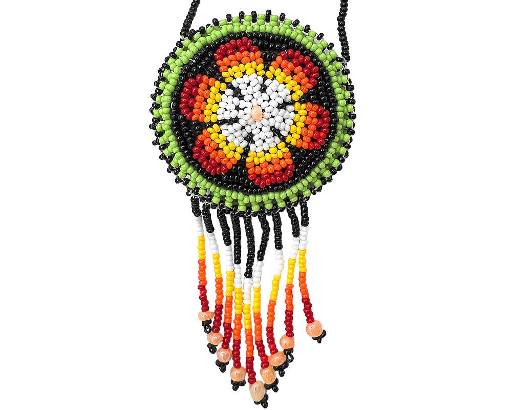 Round Beaded Seed Bead Fringe Medicine Pouch Necklace Bag