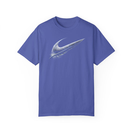 Stylish Unisex Garment-Dyed T-Shirt with Feather Design