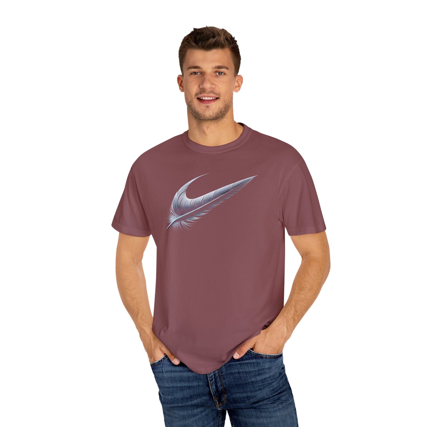 Stylish Unisex Garment-Dyed T-Shirt with Feather Design
