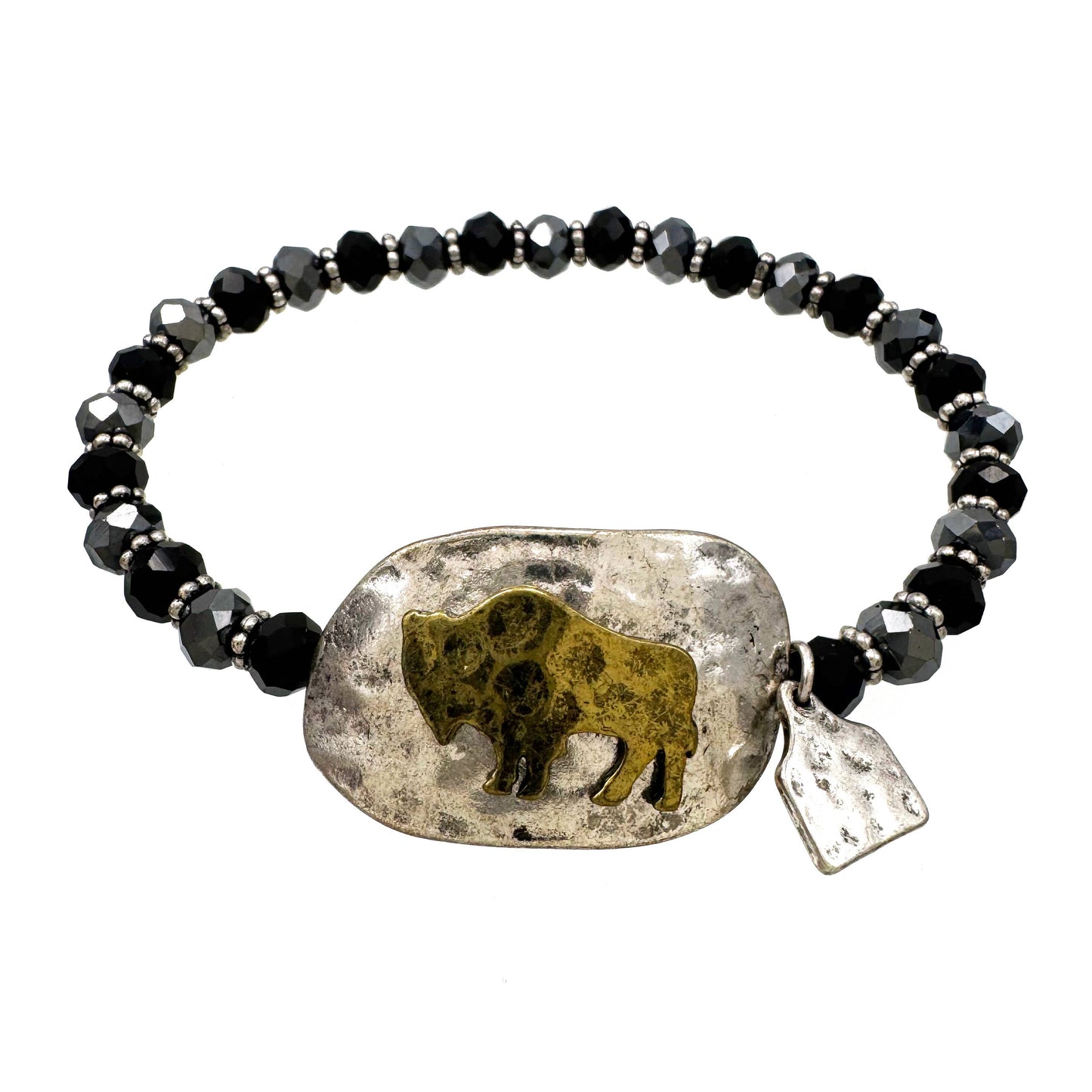 Farm Animal Buffalo Crystal Beaded Stretch Bracelet