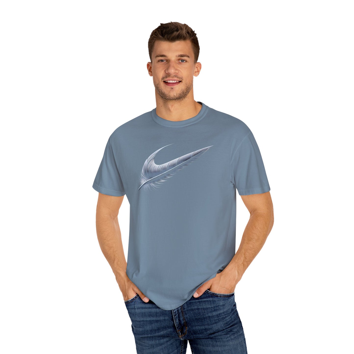 Stylish Unisex Garment-Dyed T-Shirt with Feather Design