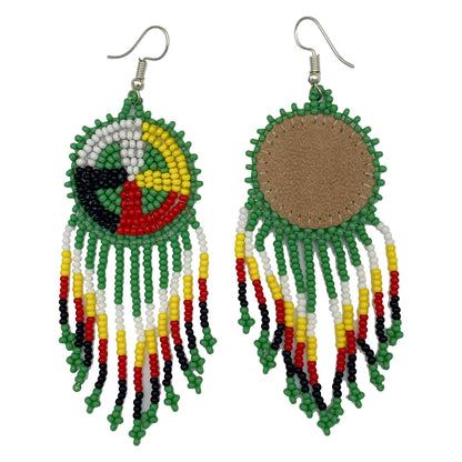 Handmade Native Style Green Fringe Beaded Earrings