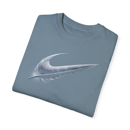 Stylish Unisex Garment-Dyed T-Shirt with Feather Design