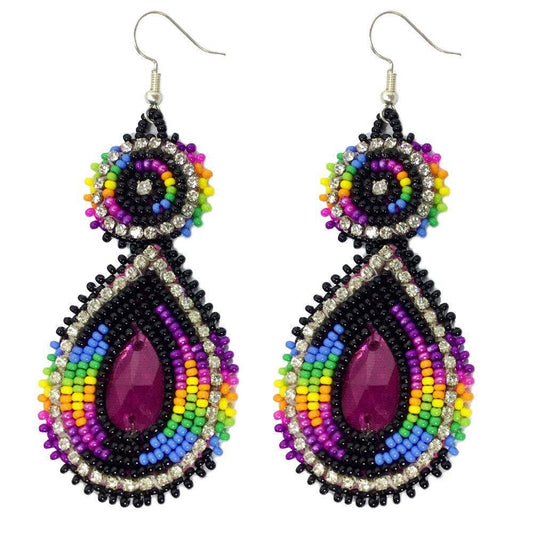 Handmade Beaded Purple Black Dangle Fashion Hook Earrings
