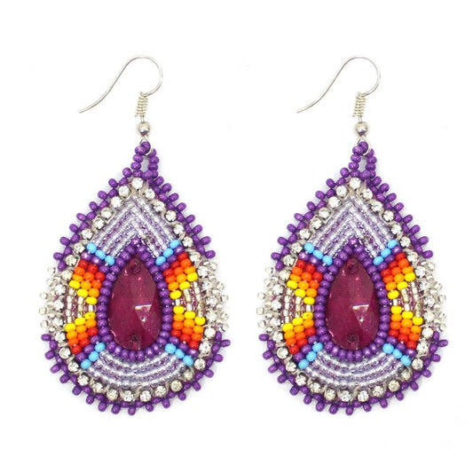 Handmade Beaded Teardrop Shaped Purple Beaded Fashion Hook Earrings