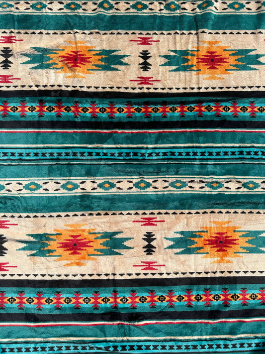 Green Aztec Super Plush Soft Queen Size Mid-Weight Blanket