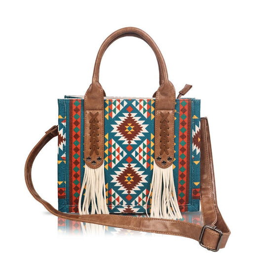 Fringe Blue Aztec Western Tote Bag/Purse
