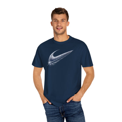 Stylish Unisex Garment-Dyed T-Shirt with Feather Design
