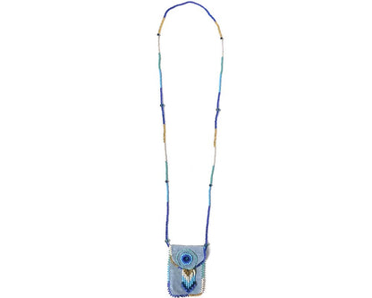 Suede Beaded Seed Bead Fringe Medicine Pouch Necklace Bag