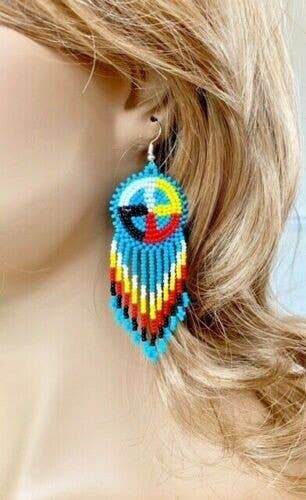 Handmade Turquoise Blue Native Style Fringe Earrings