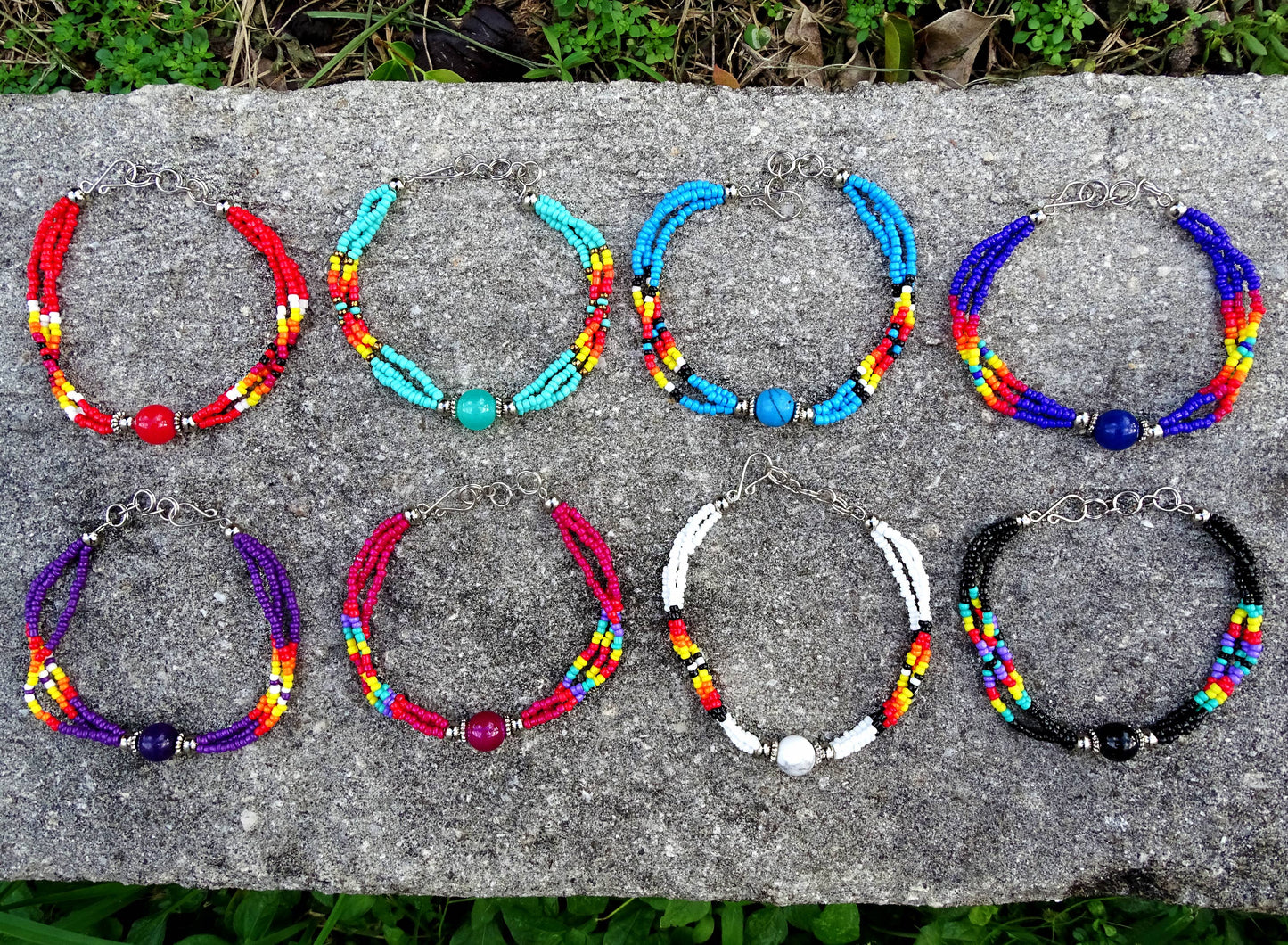 Stone Ball Beaded Multi Strand Bracelet