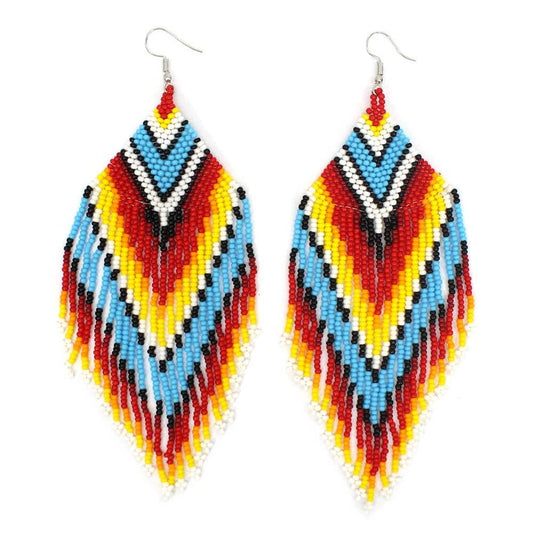 Handmade Beaded Native Style Big Sun Colors Hook Earrings