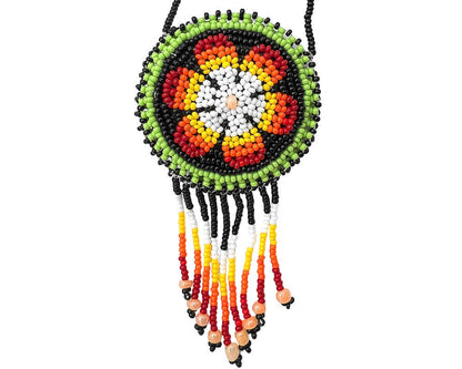 Round Beaded Seed Bead Fringe Medicine Pouch Necklace Bag