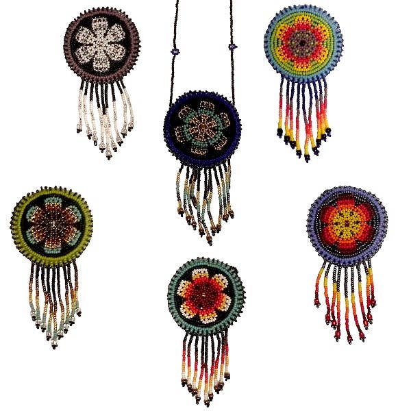 Round Beaded Seed Bead Fringe Medicine Pouch Necklace Bag