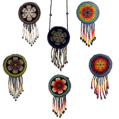 Round Beaded Seed Bead Fringe Medicine Pouch Necklace Bag