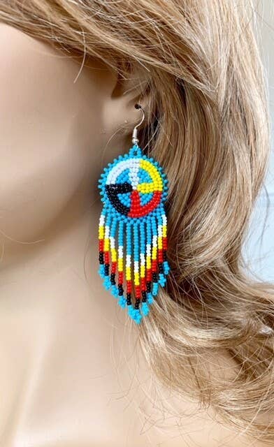 Handmade Turquoise Blue Native Style Fringe Earrings