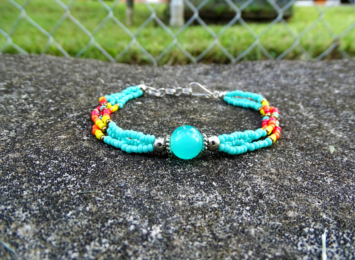 Stone Ball Beaded Multi Strand Bracelet