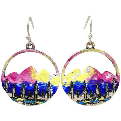 Patina Gold Wilderness Mountain Cutout Hook Dangle Earrings