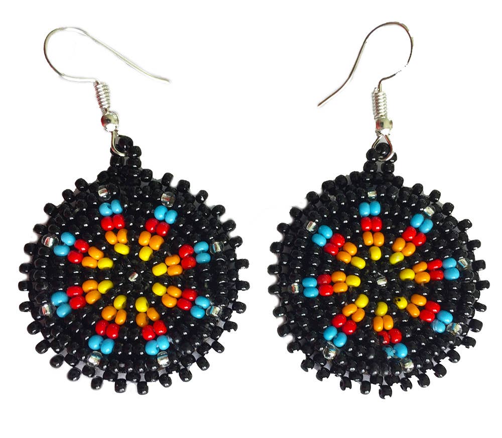 Handmade Beaded Cute Round Black Earrings