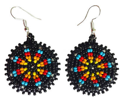 Handmade Beaded Cute Round Black Earrings