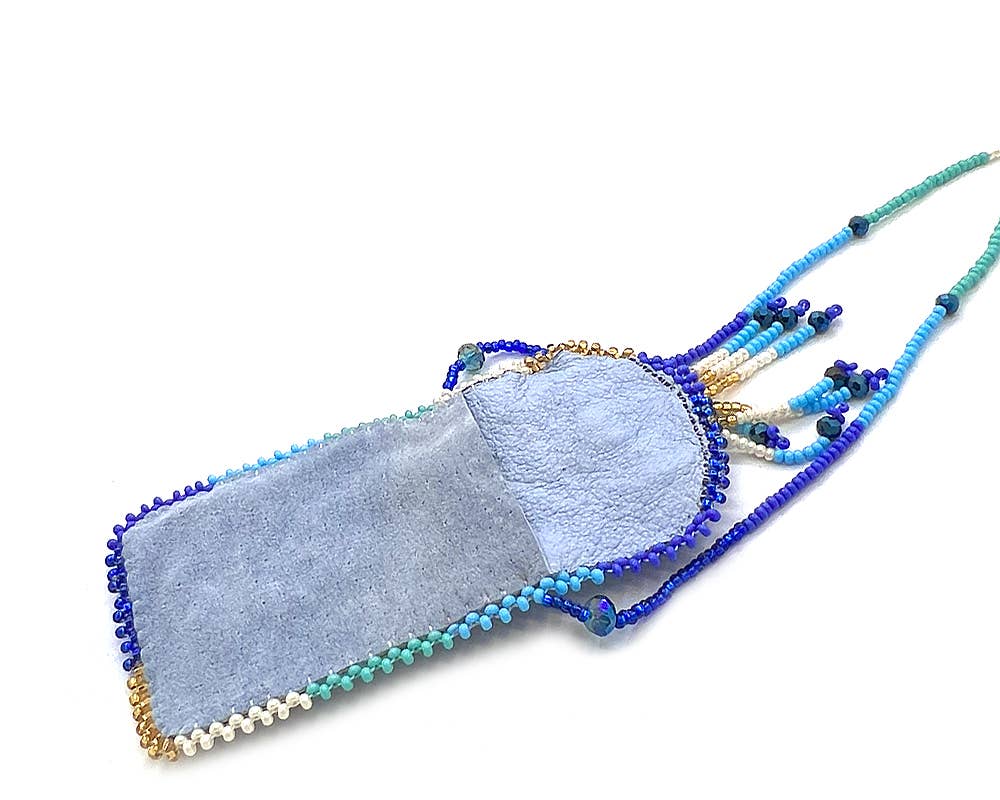 Suede Beaded Seed Bead Fringe Medicine Pouch Necklace Bag
