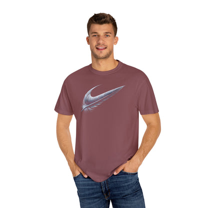 Stylish Unisex Garment-Dyed T-Shirt with Feather Design