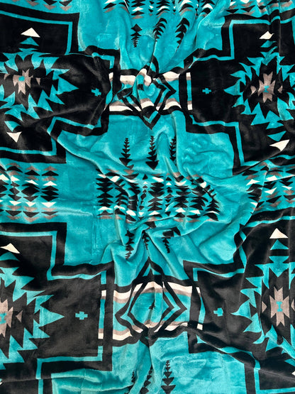 Teal Southwest Aztec King Size Super Soft Plush Blanket