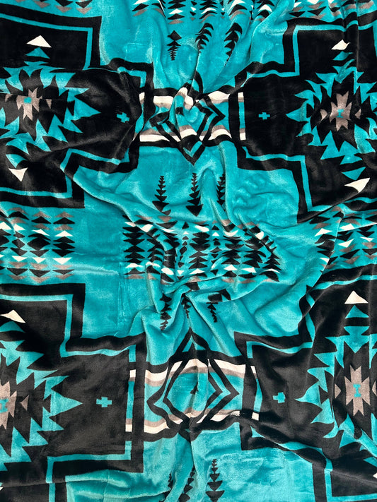 Teal Southwest Aztec King Size Super Soft Plush Blanket