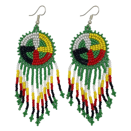 Handmade Native Style Green Fringe Beaded Earrings