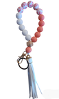 Silicone Bead Stretchy Keychain with Tassel and Engraved Charm | Custom Personalized Keychain