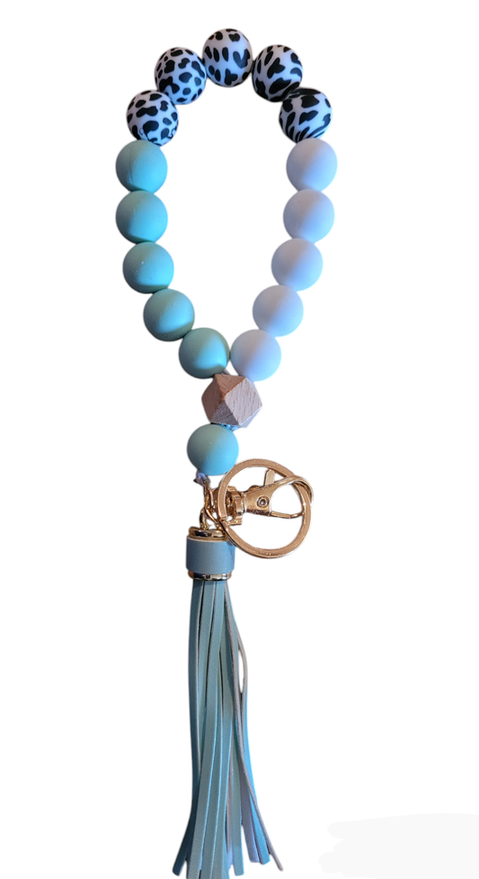Silicone Bead Stretchy Keychain with Tassel and Engraved Charm | Custom Personalized Keychain