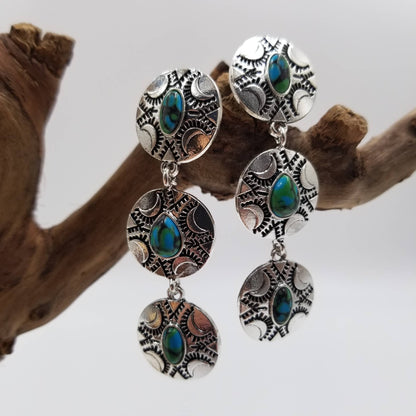 Retro Stacked Disc Turquoise Earrings