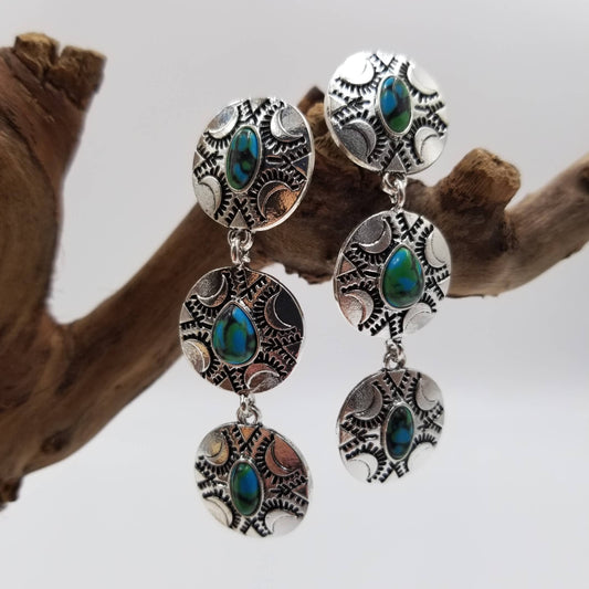 Retro Stacked Disc Turquoise Earrings