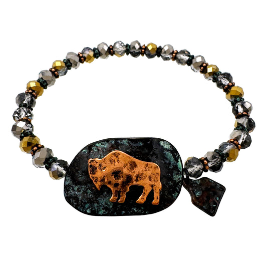 Farm Animal Buffalo Crystal Beaded Stretch Bracelet