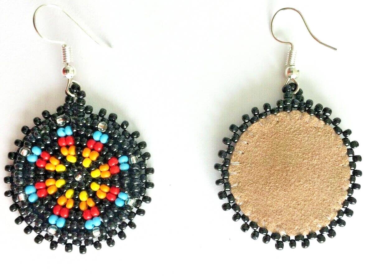 Handmade Beaded Cute Round Black Earrings