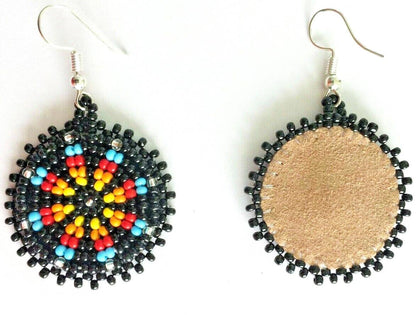Handmade Beaded Cute Round Black Earrings