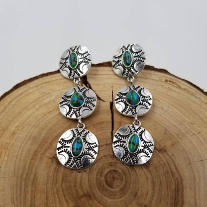 Retro Stacked Disc Turquoise Earrings
