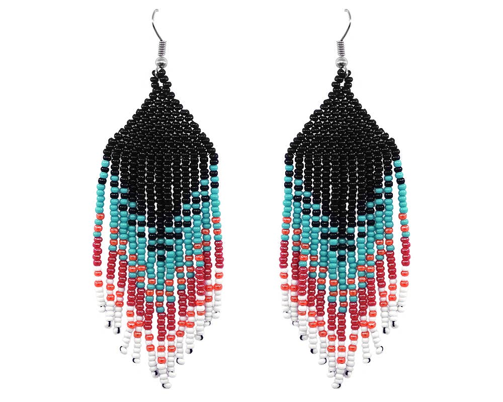 Large Seed Bead Fringe Long Dangle Earrings
