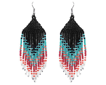 Large Seed Bead Fringe Long Dangle Earrings