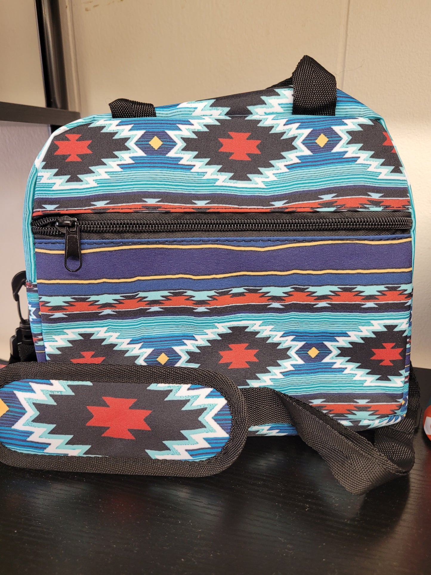 Turquise Aztec Print Lunch Bag 1pc Aztec Print Vintage Style Insulated Lunch Bag - Polyester, Machine Washable, Portable