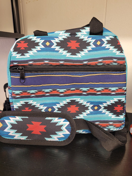 Turquise Aztec Print Lunch Bag 1pc Aztec Print Vintage Style Insulated Lunch Bag - Polyester, Machine Washable, Portable